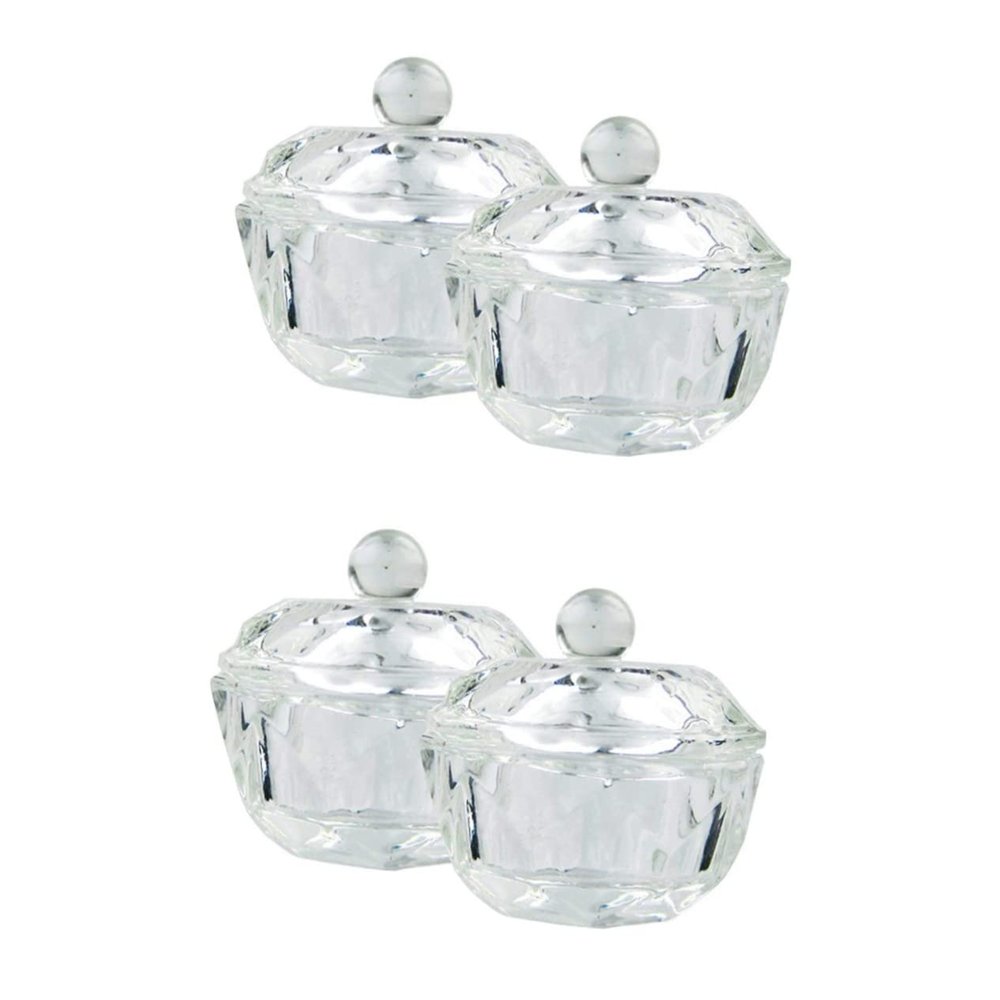 Beaupretty 4pcs Nail Art Crystal Cups with Lids Clear Acrylic Liquid and Powder Containers for Manicure for Mixing Nail Art Materials Salon