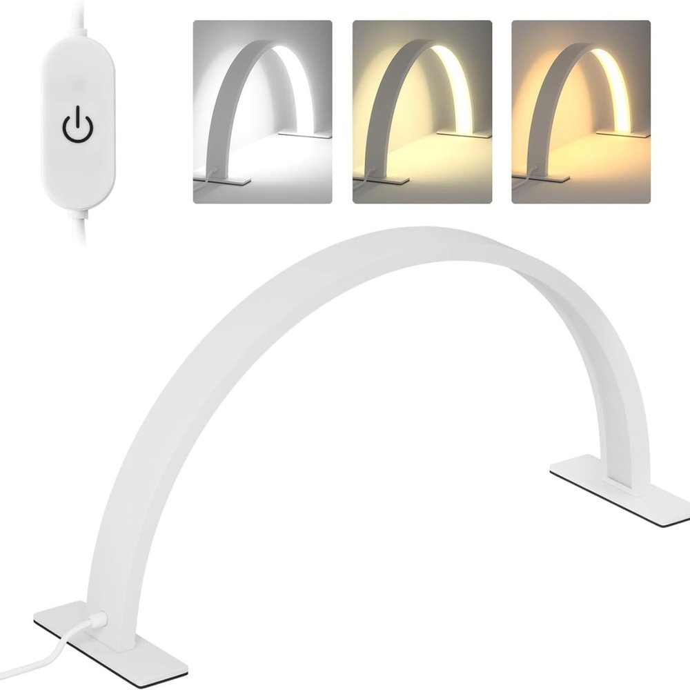 25W Desktop LED Light 3000K6500K Half Moon Shaped Adjust Brightness Eyelash Beauty Lamp for Eyebrow Extension Beauty Salon White