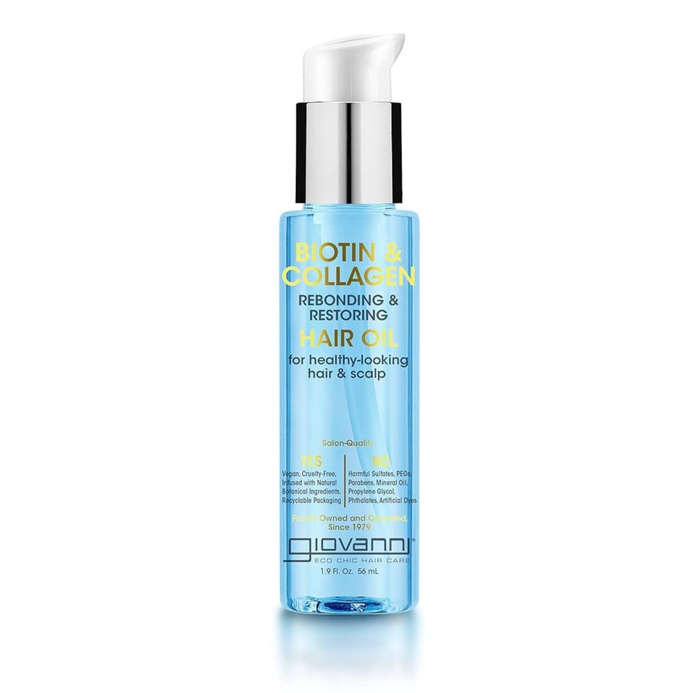 GIOVANNI Biotin & Collagen Hair Oil - Rebonding & Restoring, Vegan, Cruelty-Free, Infused with Natural Botanical Ingredients, Salon-Quality, For Healthy-Looking Hair & Scalp - 1.9 Oz