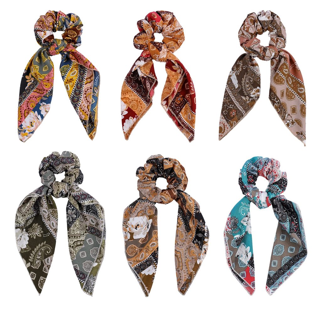 Cutewing Paisley Scrunchie Hair Accessories - Chiffon Hair Scarf Bandana, Scrunchies, Ribbons, Ponytail Holders, and Bow Scrunchies for Women (6PCS)