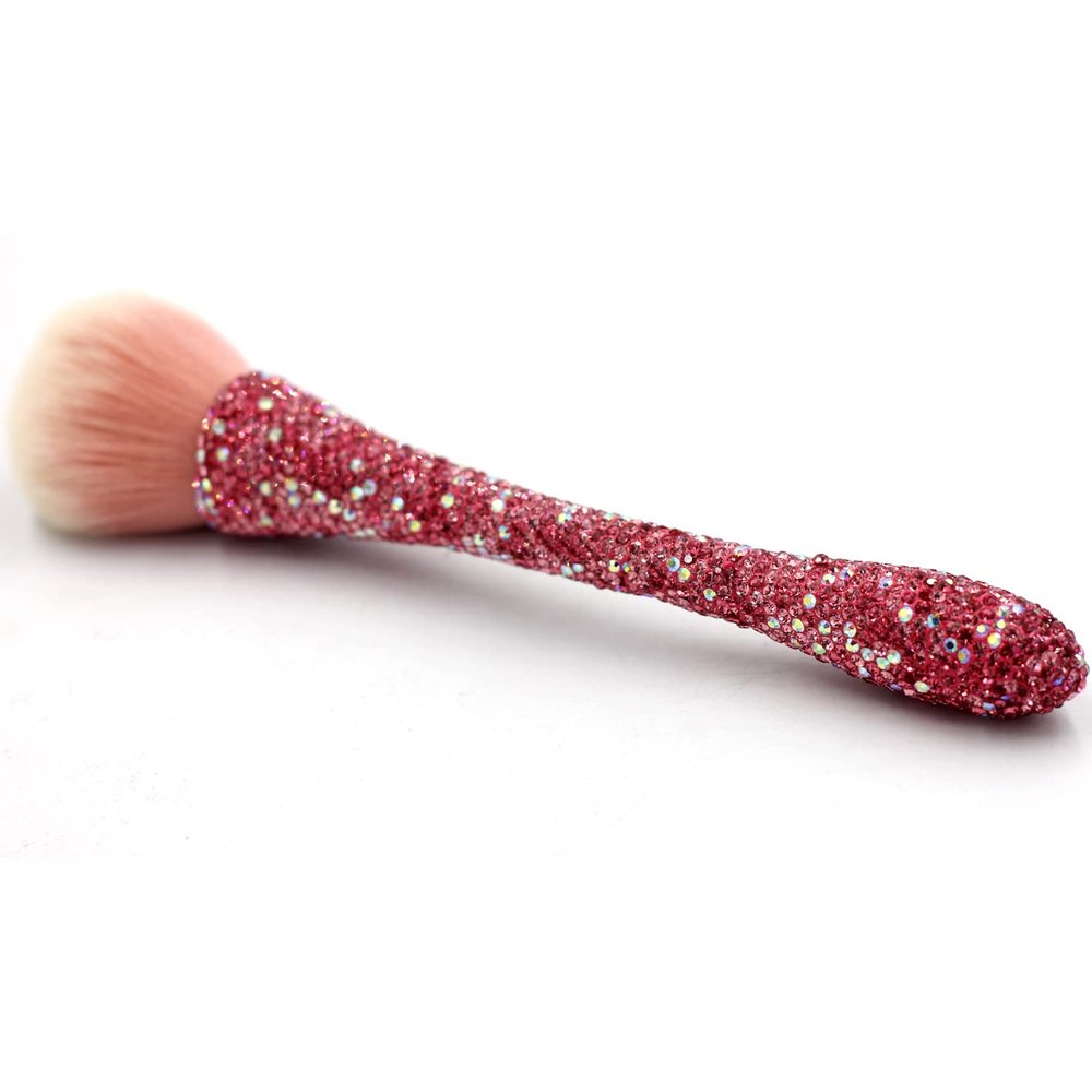 Bestbling Pink Bling Rhinestone Large Mineral Powder Brush - 1 Piece (Synthetic Bristles, Nylon Material, Luxury Design, Perfect For Large Coverage Powder Bronzer Blush Blending Buffing)