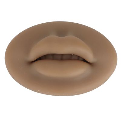 3D Silicone Lips, Semi Permanent Soft Fake Lips with Real Skin Touch Feeling, Reusable Washable Mouth Model for Lip Nail Display, Practical Piercing Practice Tool for Beginners(Brown)