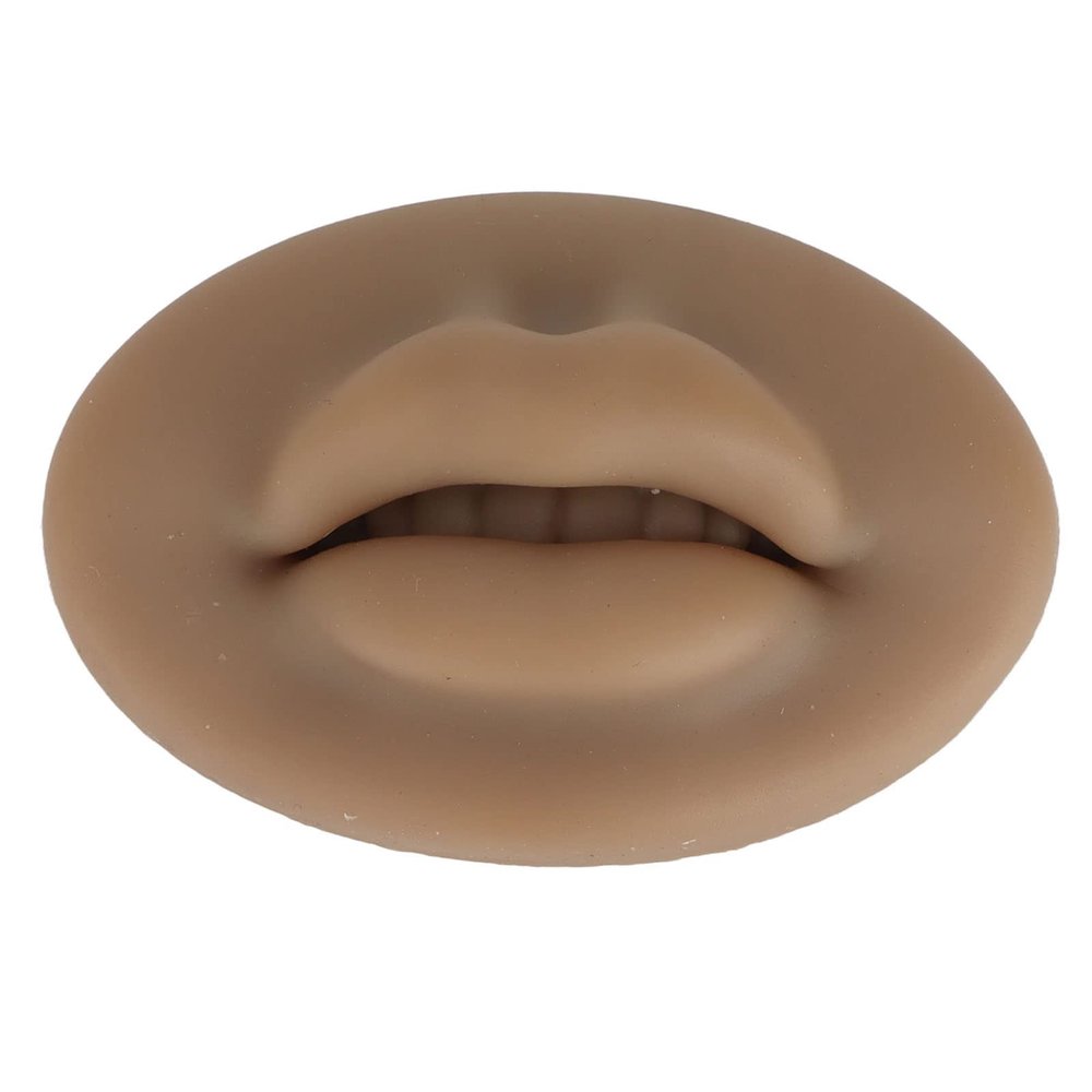 3D Silicone Lips, Semi Permanent Soft Fake Lips with Real Skin Touch Feeling, Reusable Washable Mouth Model for Lip Nail Display, Practical Piercing Practice Tool for Beginners(Brown)