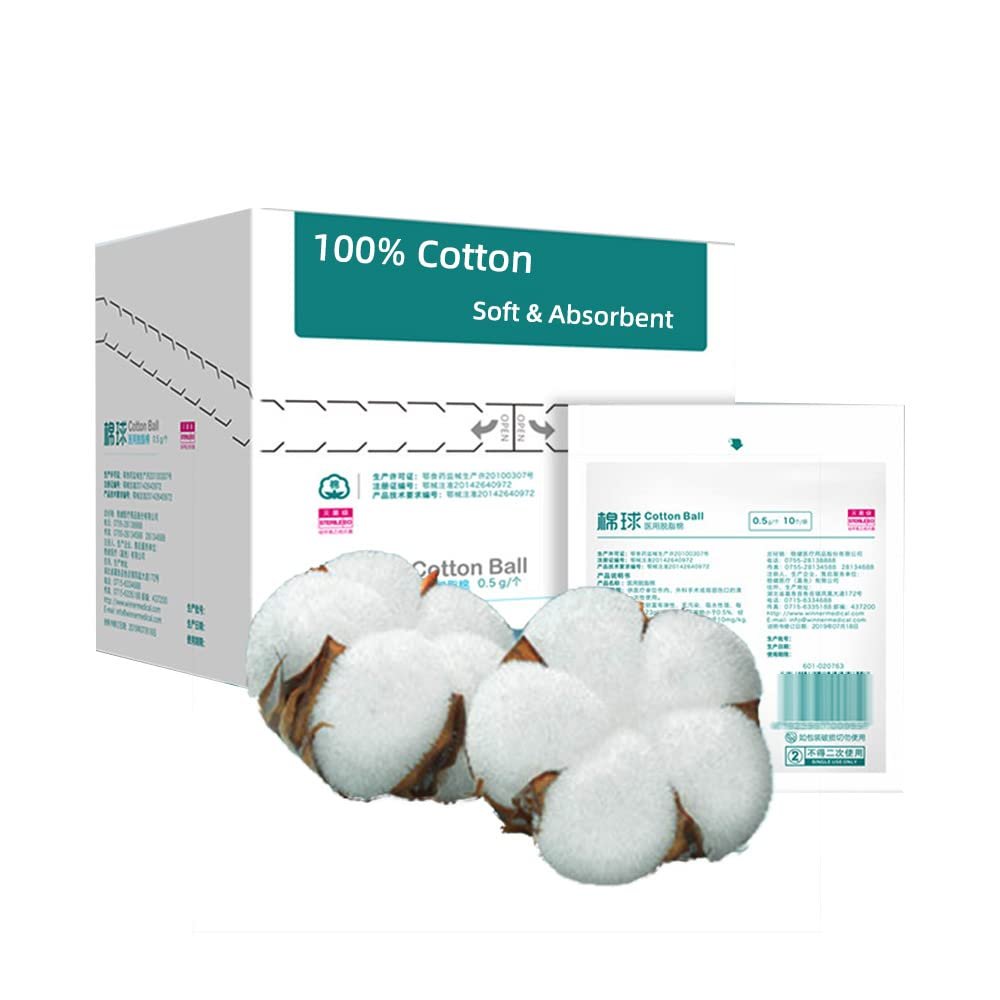 Cotton Balls (200 Count) - Hypoallergenic Cotton Balls for Face, Absorbent Large Cotton Balls, 100% Pure Cotton Medical Degreased Cotton Balls