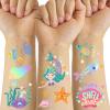 Temporary Tattoos Mermaid for Kids, 80+ Metallic Foil Style Bronzing Fake Tattoos, 4 Sheets Glitter Tattoos, Birthday Party Supplies, Easter Present, Ocean Animal Stickers for Boy and Girls view 1