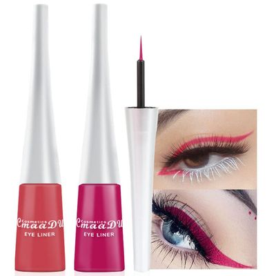evpct 2Pcs Coral Pink Rose Red Liquid Eyeliner Colorful Set Waterproof Colored Color Eye Liners for Women Stamps Shapes for Eyes delineadores de colores para ojos delineador de ojos contra el agua 4&8