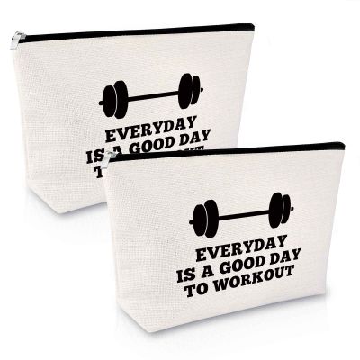 2Pcs Workout Gift for Women Makeup Bag Fitness Trainer Gift Dumbbell Weightlifting Presents Inspirational Keepsake for Bodybuilding Women Friend Christmas Birthday Presents for Her Travel Cosmetic Bag