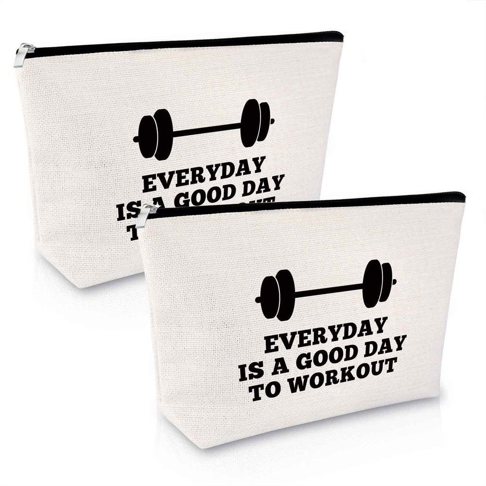 2Pcs Workout Gift for Women Makeup Bag Fitness Trainer Gift Dumbbell Weightlifting Presents Inspirational Keepsake for Bodybuilding Women Friend Christmas Birthday Presents for Her Travel Cosmetic Bag