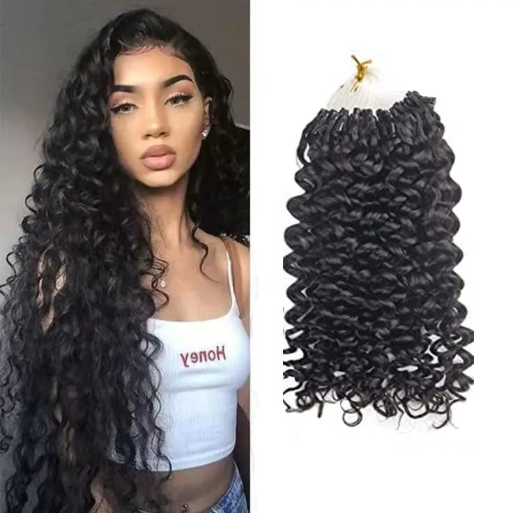 Micro Links Human Hair,100% Brazilian Human Hair Curly Micro Link Extensions Hair, for Black Women,100 Strands 100,16inch