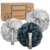 myHomeBody 60g Loofah Sponge, Body Scrubber, Bath Sponge, Loofah for Women, Men, Exfoliating Sponge Shower Pouf with Activated Charcoal - 2 Fog Gray + 1 Midnight Blue, 3 Pack view 1