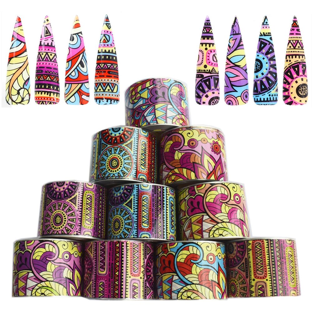 Geometry Flowers Nail Foils Transfer Nail Art Stickers Decals Nail Art Supplies 10 Rolls Boho Nail Stickers Bohemia Transfer Foils Paper Decoration For Nail Art Mix Retro Flower DIY Nail Foil Slider