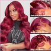 13x4 99j Body Wave Wig Burgundy Lace Front Wigs Human Hair 200% Density 30 Inch Hd Transparent Body Wave Frontal Wig Pre Plucked with Baby Hair Red Wine Wigs for Women view 2