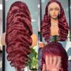 13x4 99j Body Wave Wig Burgundy Lace Front Wigs Human Hair 200% Density 30 Inch Hd Transparent Body Wave Frontal Wig Pre Plucked with Baby Hair Red Wine Wigs for Women view 3