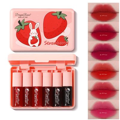 6 Colors Lip Tint Stain Set, Korean Makeup Lip Stain Moisturizing Mini Liquid Lipstick, Multi-use Lip and Cheek Tint, Long lasting Non-Stick Cup Waterproof, Cute Stuff, Lip Color Makeup