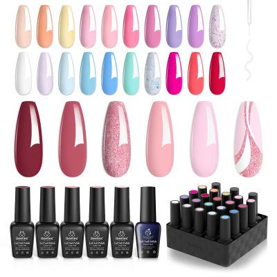 beetles Gel Polish 6 Pcs City of Love Collection 5 Colors Pink Red Ros & 2 Pcs White Liner Nail Lamp Cured Swirl Nails Design Base Top Coat 20Pcs Easter Macaron Colors Collection Bright Nail Art