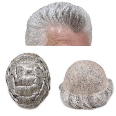 toupee for men hair piece replacement human hair system for men man hair units natural hairline full french lace mens wigs(7"X9", #1B80 Off Black+80% Gray-100% Light to Med-Light)