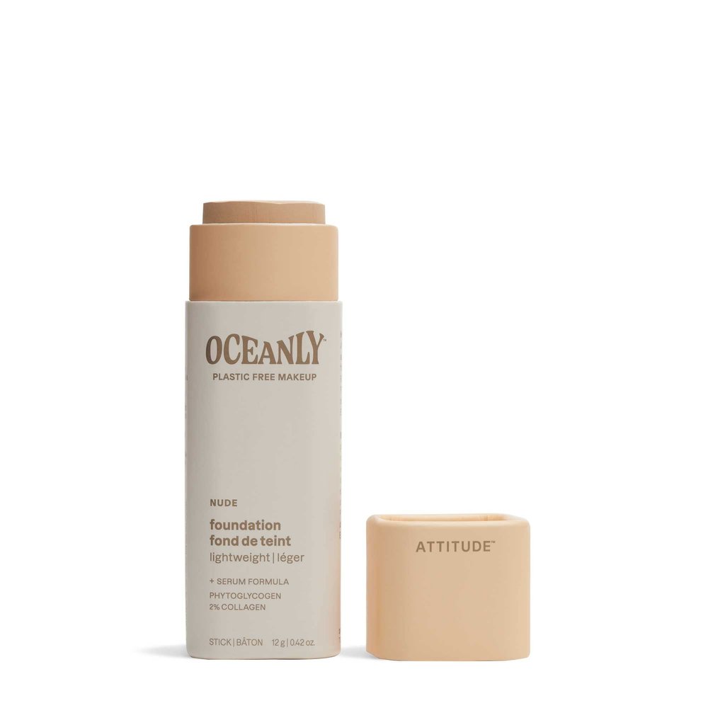 ATTITUDE Oceanly Plastic-Free Light Coverage Foundation Stick, Titanium Dioxide-Free,EWG Verified, Vegan & Cruelty-free Makeup, Nude, 16141, 0.42 Ounces