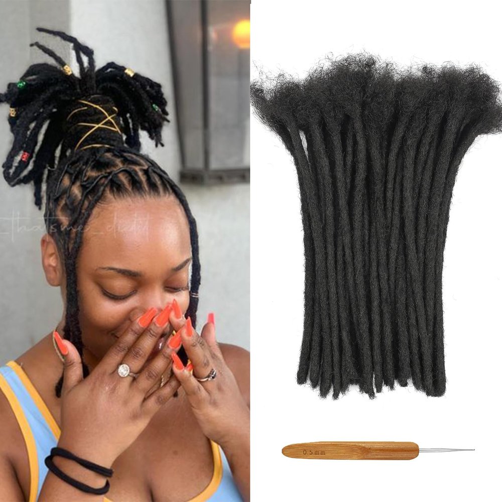 12 Inch 60 Strands 100% Human Hair Dreadlock Extensions for Men/Women/Kids 0.8cm Width Full Hand-made Permanent Dread Loc Extensions Human Hair Can be Dyed and Bleached