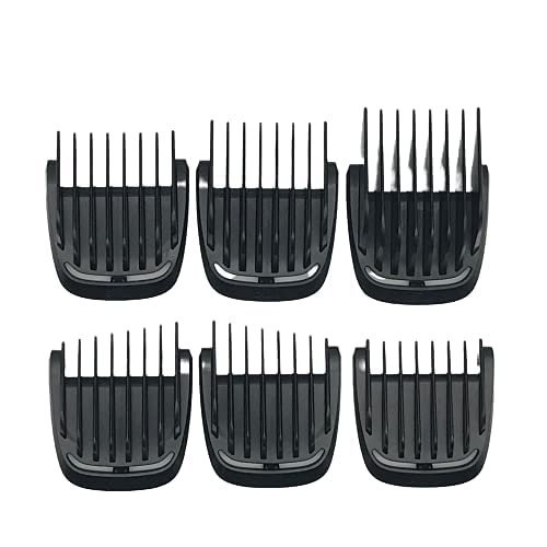 6 Piece Trimmer Replacement Set (for Extra Wide 41mm T Blade Only) Haircut Guide Guard Comb for Philips Norelco Multigroom (View Description and photos for Compatible Models and Blade Sizes)