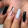 24pcs Dollars Ballerina Flash Diamond Crystal Long Glossy Coffin Flash Fake Nails Press on Nail False Tips Manicure for Women and Girls (Black&White) view 1