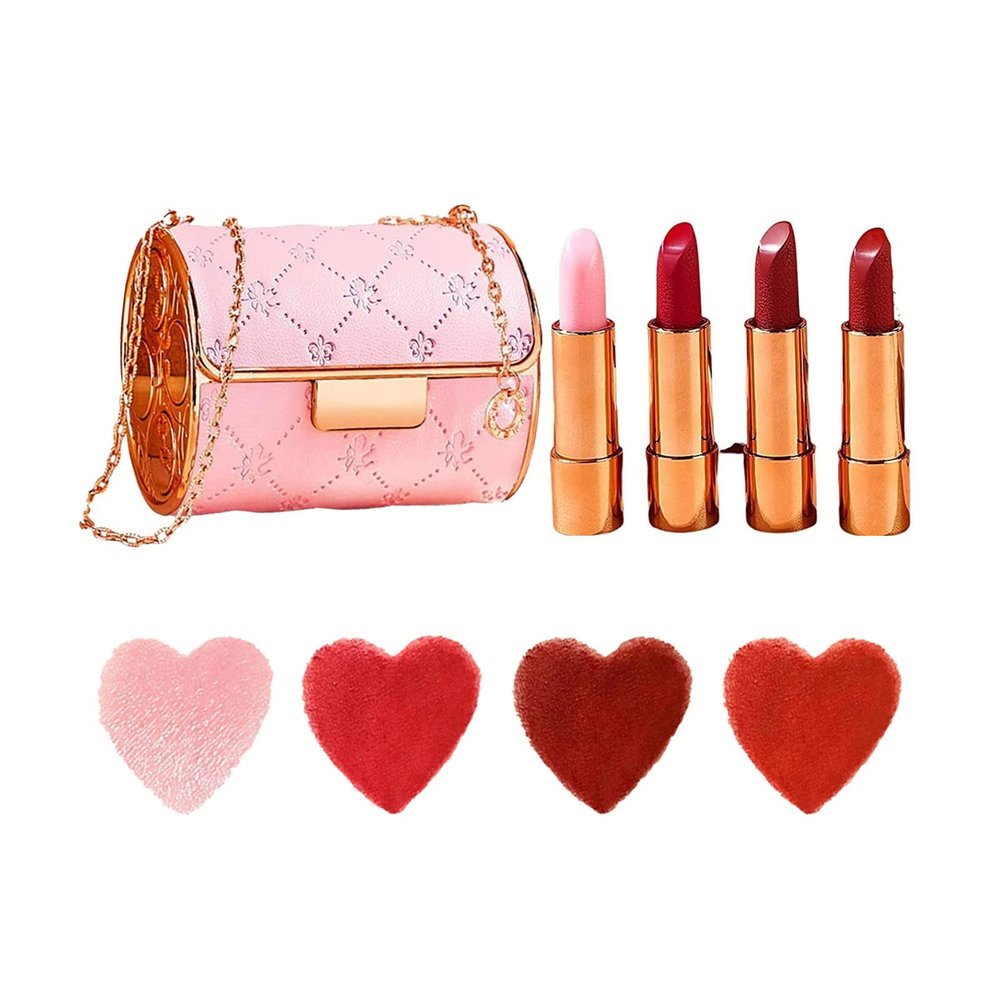 Knixhult Velvet Matte Lipstick Set with Glamour Chain Pouc, 2023 New 4 Colors Waterproof Matte Lipstick Set, Long Lasting Lip Stick Set Elegant Leather Chain Bag
