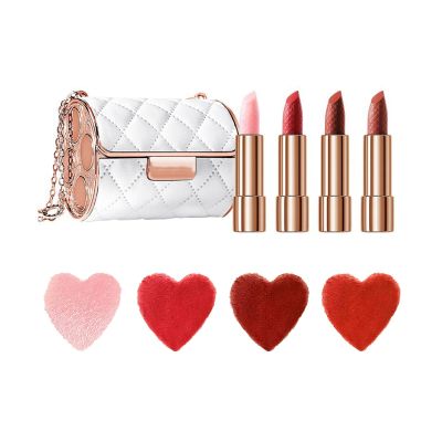 Knixhult Velvet Matte Lipstick Set with Glamour Chain Pouc, 2023 New 4 Colors Waterproof Matte Lipstick Set, Long Lasting Lip Stick Set Elegant Leather Chain Bag