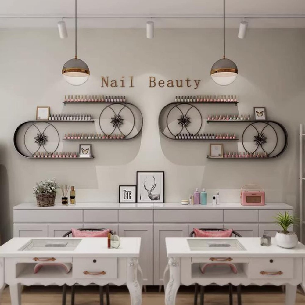 Metal Nail Polish Bottles Display Organizer,U-Shaped Wall Mounted Holder,Salon Beauty Retail Store Perfume Essential Oil Shelf,Multifunctional Hanging Nail Polish Display Rack(4-piece set, Black)