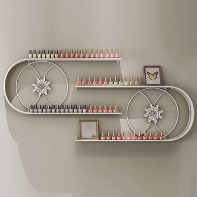 Metal Nail Polish Bottles Display Organizer,U-Shaped Wall Mounted Holder,Salon Beauty Retail Store Perfume Essential Oil Shelf,Multifunctional Hanging Nail Polish Display Rack(2-piece set, White)