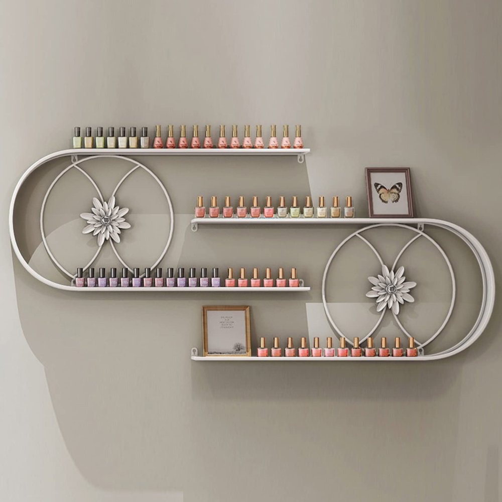 Metal Nail Polish Bottles Display Organizer,U-Shaped Wall Mounted Holder,Salon Beauty Retail Store Perfume Essential Oil Shelf,Multifunctional Hanging Nail Polish Display Rack(2-piece set, White)