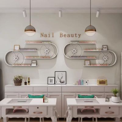 Metal Nail Polish Bottles Display Organizer,U-Shaped Wall Mounted Holder,Salon Beauty Retail Store Perfume Essential Oil Shelf,Multifunctional Hanging Nail Polish Display Rack(4-piece set, White)