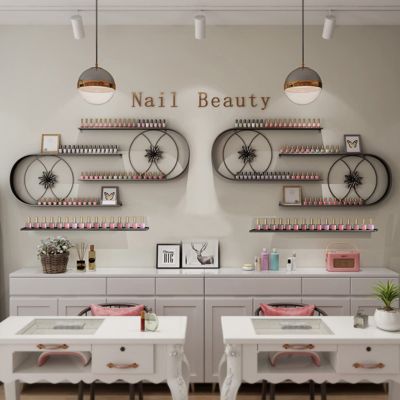 Metal Nail Polish Bottles Display Organizer,U-Shaped Wall Mounted Holder,Salon Beauty Retail Store Perfume Essential Oil Shelf,Multifunctional Hanging Nail Polish Display Rack(6-piece set, Black)