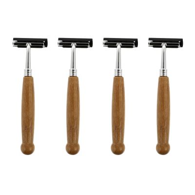 4pcs Disposable Razor with Twin .Bamboo Handle Razor,Face s for Men,Stainless Steel Shaver Shavers,With Clear Safety Cap,Portable Shave for Bathing Hotel Travel
