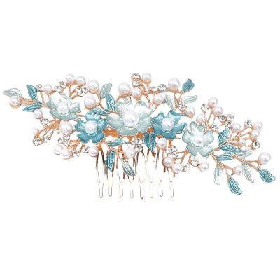 CHGCRAFT Bridal Flower Pearl Rhinestone Alloy Hair Comb, Hair Accessories for Woman, Light Gold