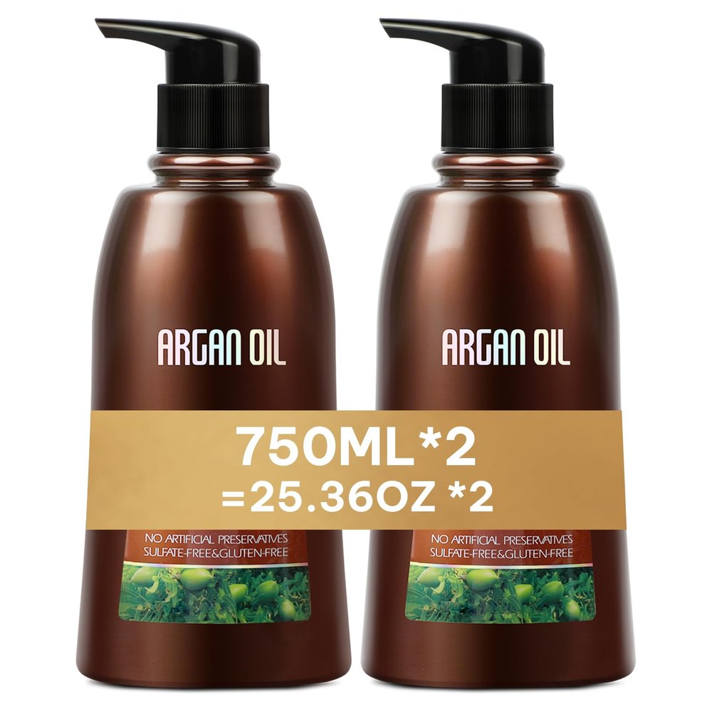2 Pack Argan Oil Sulfate Free Shampoo and Condtioner Sets with Moisturizing Hair Mask for Dry Damaged,Color-Treated Frizzy Curly Hair,750ML*2