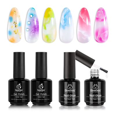beetles Nail Blooming Gel 15ml Clear Uv Led Blossom Gel Polish Diy Nail Art Design Manicure with 2 in 1 Nail Glue and Base Gel Kit