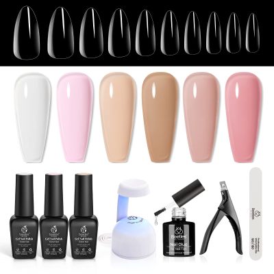 beetles Gel Polish Nail Set 6 Colors Ultimate Monochrome Collection Soak Off Uv with Nail Extension Kit 240 Pcs Gelly Tips Medium Almond Shape Clear 2 in 1 Glue Base Coat Uv Led Lamp Acrylic Clipper