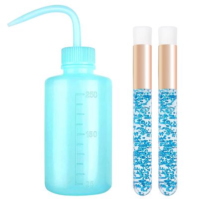 3 PCS Lash Shampoo Brush Sets with 1pcs 250 ML Plastic Satety Lash Tatoo Wash Bottles 2PCS Nose Blackhead Facial Cleaning Brush for Eyelash Extension Supplies (250ML blue bottle+crystal clean brush)