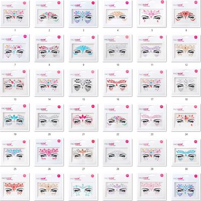 32 PCS Face Gems (RANDOM DESIGNS) Self- Adhesive Glitter Jewel Tattoo Sticker Festival Gems Rave Party Body Make Up C2ZAKMIX-A