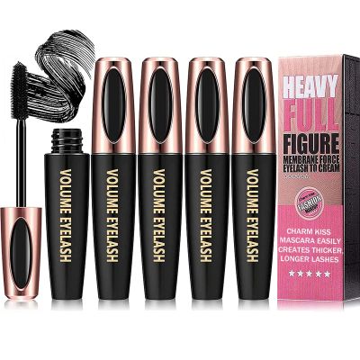 4 Pack 4D Silk Fiber Lash Mascara, Waterproof Smudge-proof Thickening Black Mascara for Natural Lengthening, Long Lasting & No Clumping