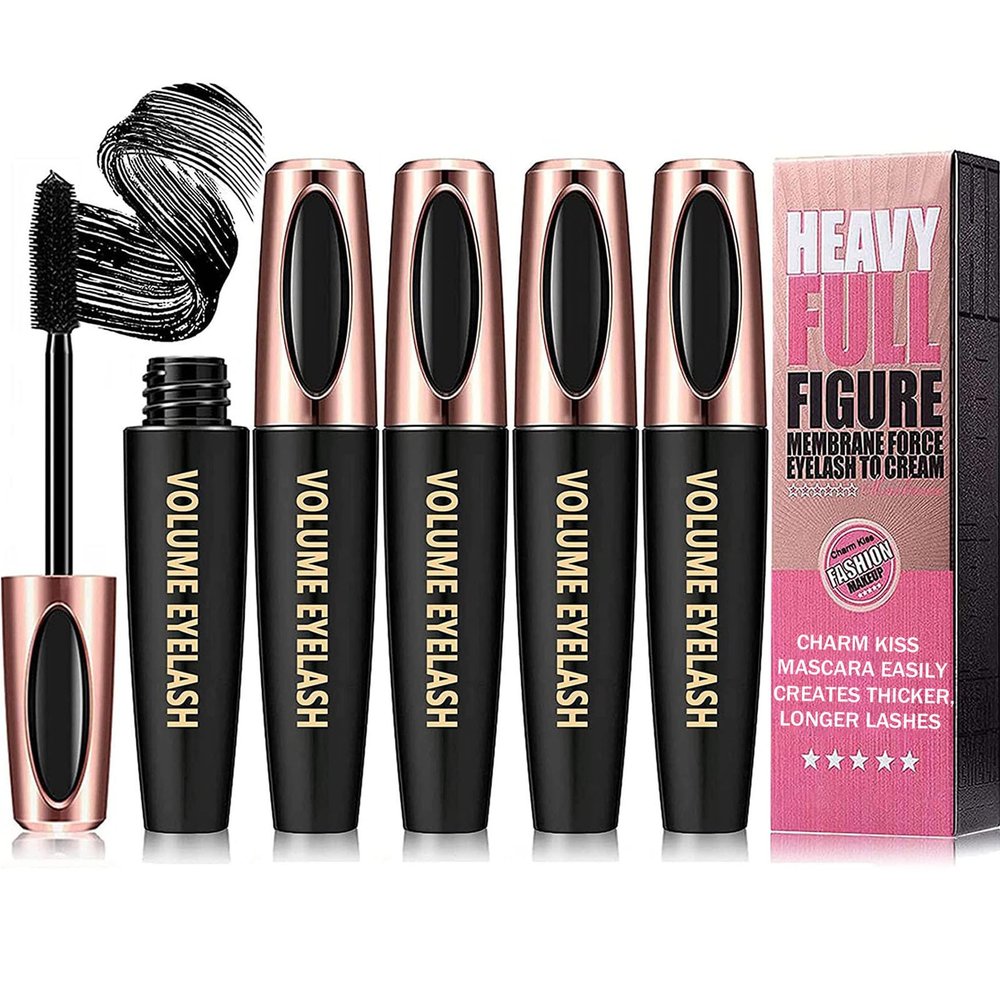 4 Pack 4D Silk Fiber Lash Mascara, Waterproof Smudge-proof Thickening Black Mascara for Natural Lengthening, Long Lasting & No Clumping