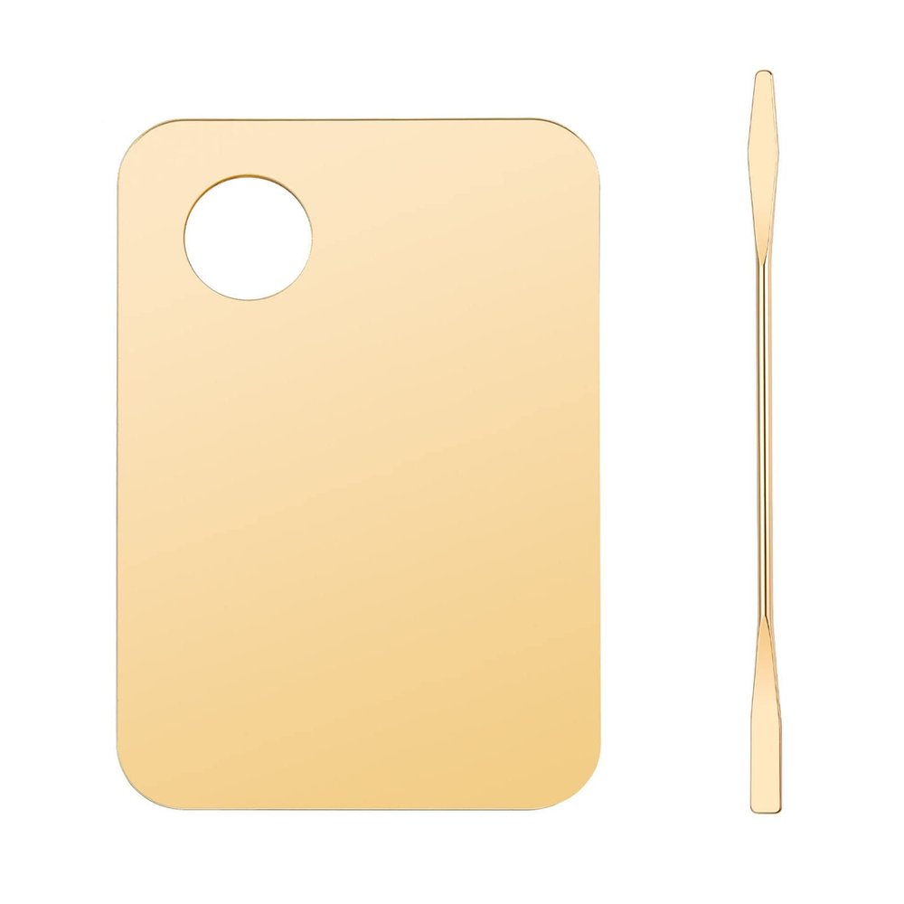Stainless Steel Cosmetic Makeup Palette, Professional Cosmetic Mixing Makeup Palette Spatula Makeup Artist Tool, Beauty Salon Color Cream Mixing Palette With A Spatula Makeup Nail Art Palette Gold