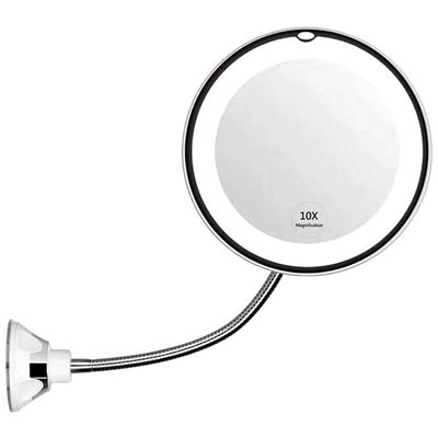 Boxwizard Makeup Mirror with Led Light and Suction Cup 360 Degree Makeup Mirror with LED Light Swivel Flexible Gooseneck 10X Magnifying Mirror Travel and Home Bathroom Vanity Mirror