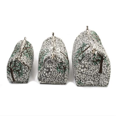 Beautiful Travel bag, Indian Set of 3 Pieces Cotton Handmade Floral Block Print Toiletry Bag Storage, Quilted Wash Bag, Cosmetic Organizer