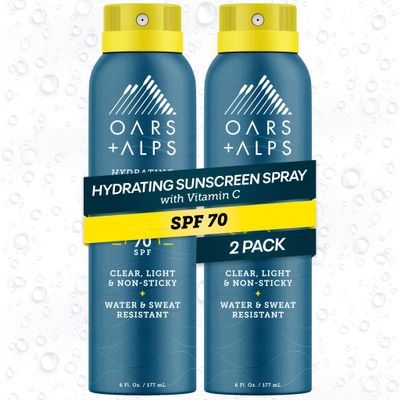 Oars + Alps SPF 70 Face & Body Broad Spectrum Sunscreen Spray | Fast-Absorbing, Lightweight, Non-Greasy, Hawaii Reef Act 104 Compliant, Water-Resistant, Octinoxate + Oxybenzone Free, 6 Oz, 2 Pack