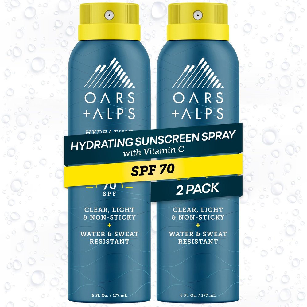 Oars + Alps SPF 70 Face & Body Broad Spectrum Sunscreen Spray | Fast-Absorbing, Lightweight, Non-Greasy, Hawaii Reef Act 104 Compliant, Water-Resistant, Octinoxate + Oxybenzone Free, 6 Oz, 2 Pack