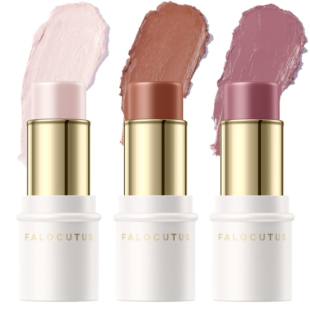 FALOCUTUS 3 Pcs UNIVERSAl Contour Stick Set,Cream Blush & Highlighter Bronzer Pen,Long Lasting & Smooth Natural Face Contouring Illuminator,Professional Makeup Kit for All Skin