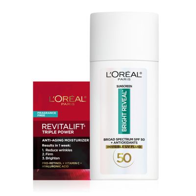 L'Oreal Paris Bright Reveal Broad Spectrum Daily SPF 50 UV Lotion, 1.7 fl oz + Moisturizer Sample