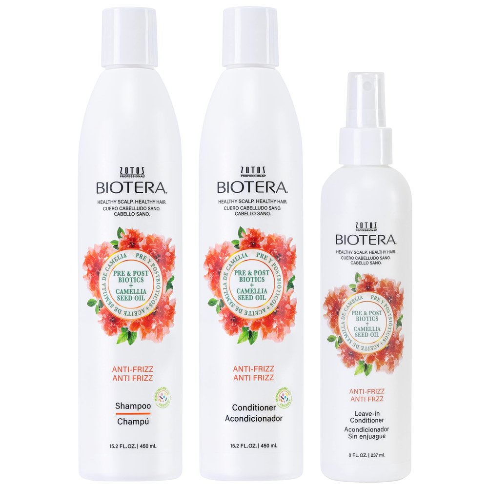 BIOTERA Anti Frizz Intense Smoothing Shampoo & Conditioner & Leave-In | Frizzy or Unruly Hair | Microbiome Friendly | Vegan & Cruelty Free | Paraben Free | Color-Safe | 15.2 Fl Oz