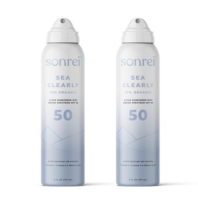 Sonrei Sea Clearly Organic Mist Sunscreen | SPF 50, Broad Spectrum, Water-Resistant | Vegan, Non-Greasy | Ideal for Face & Body | 6 Fl Oz (Pack of 2)
