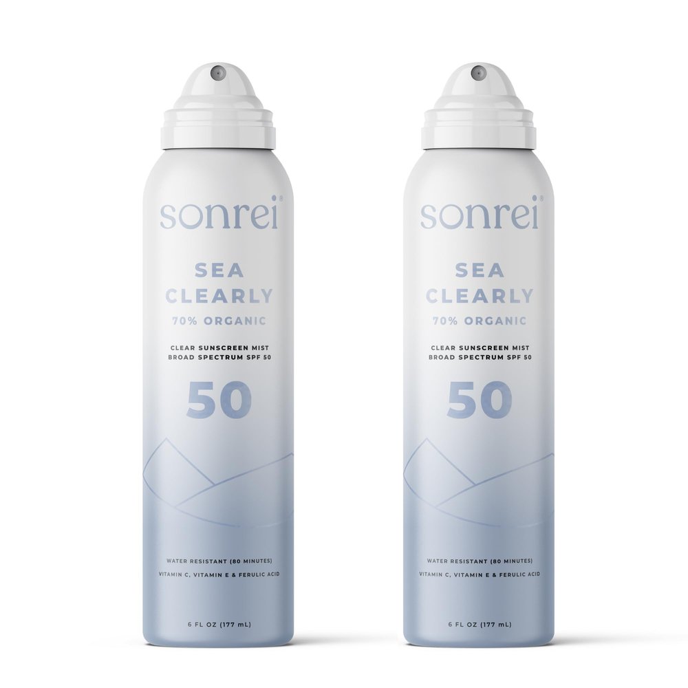 Sonrei Sea Clearly Organic Mist Sunscreen | SPF 50, Broad Spectrum, Water-Resistant | Vegan, Non-Greasy | Ideal for Face & Body | 6 Fl Oz (Pack of 2)